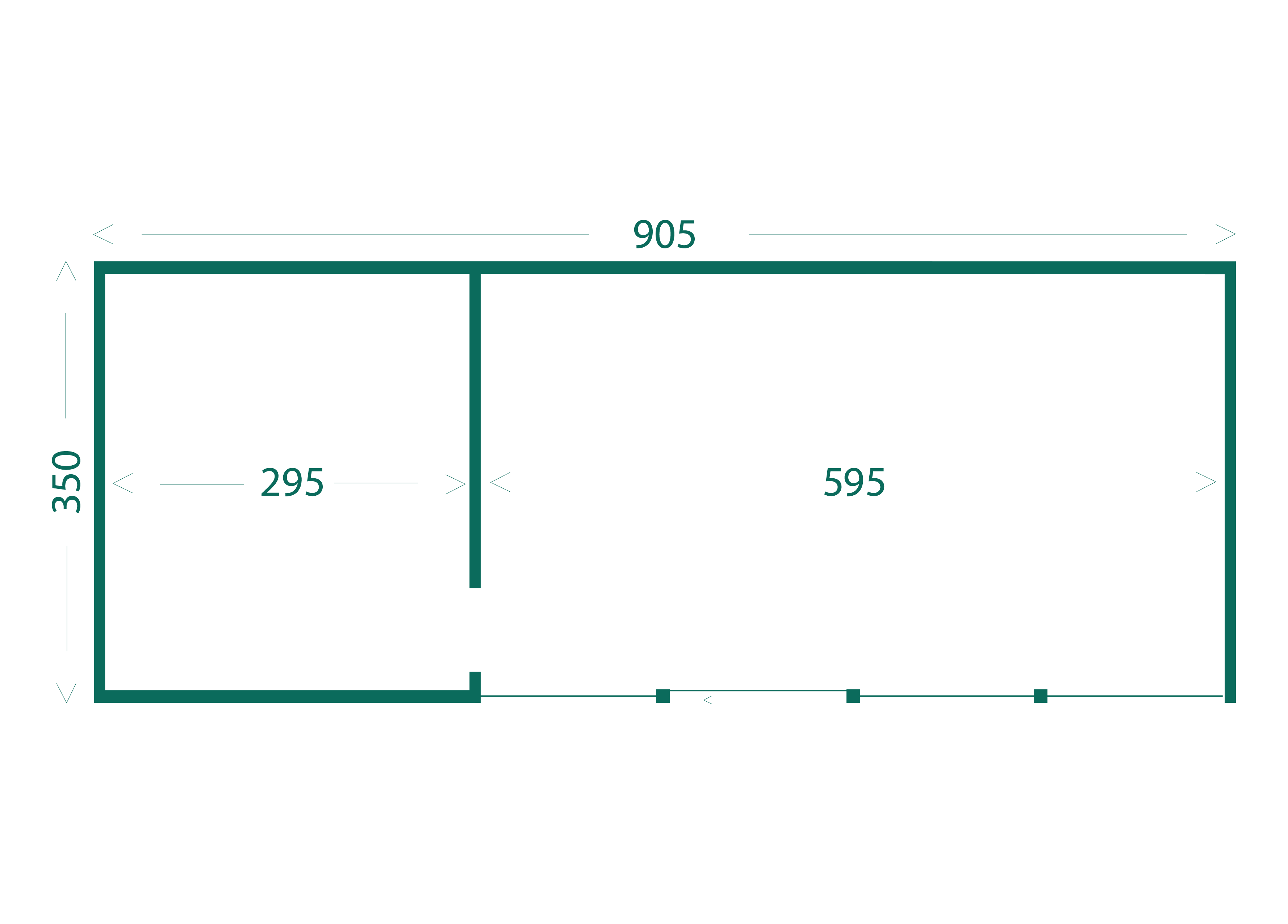 Plattegrond Yentl — 350 × 905 cm